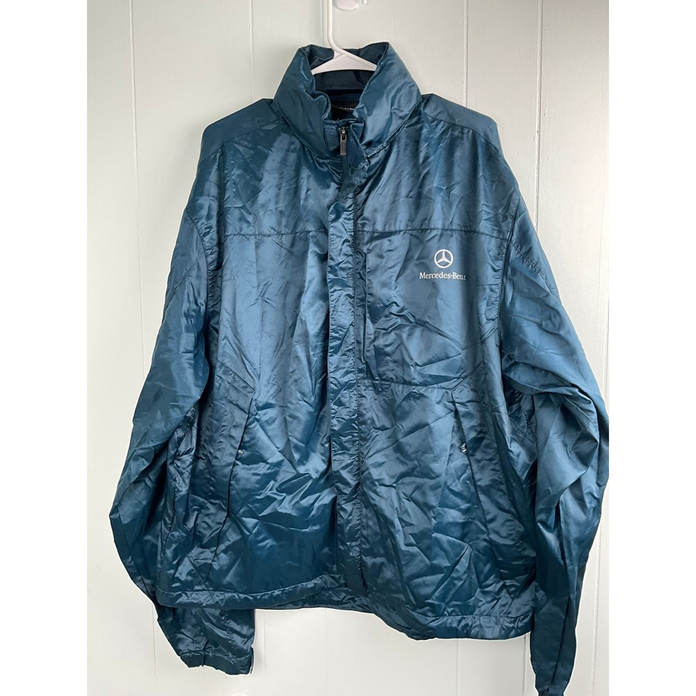 Mercedes-Benz Mens XL Teal Blue Ripstop Full Zip‎ Windbreaker Jacket Mesh Lined